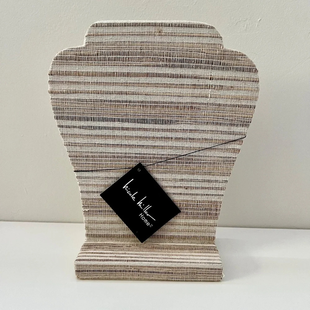 Set of 2 Nicole Miller Woven Necklace Holder Display Bust Beige & Brown Striped